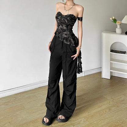 Women's Sexy Camouflage Strapless Corset Top – Off-Shoulder Backless Irregular Hem Bustier Vest