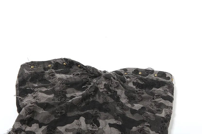 Women's Sexy Camouflage Strapless Corset Top – Off-Shoulder Backless Irregular Hem Bustier Vest