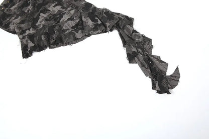 Women's Sexy Camouflage Strapless Corset Top – Off-Shoulder Backless Irregular Hem Bustier Vest