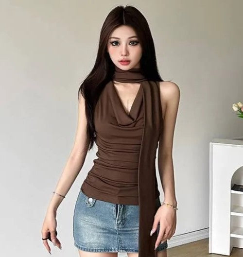 Summer Sexy Slim-Fit Strap Vest – American Spice Girl Style with Swing Collar