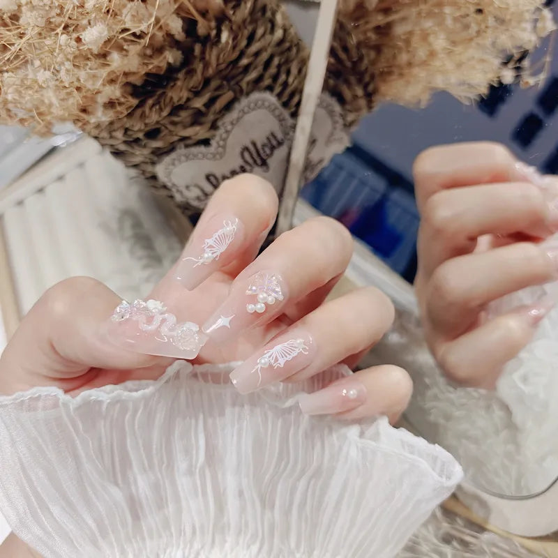 White Pearl Butterfly Nail Set (Code-ZX#408)