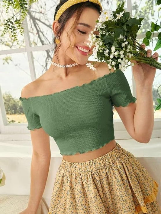 Tandul Crepe Off-Shoulder Top – Elegant Slim Fit Design