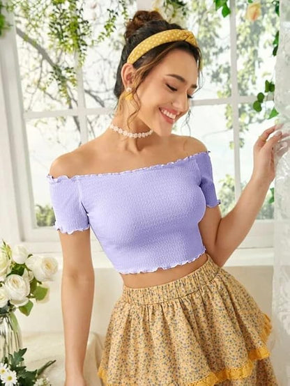 Tandul Crepe Off-Shoulder Top – Elegant Slim Fit Design