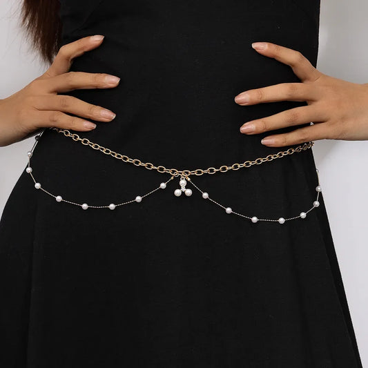 Pearl Waist Chain – Sweet Minimalist Gold Alloy Belly Chain with Imitation Pearl Drops