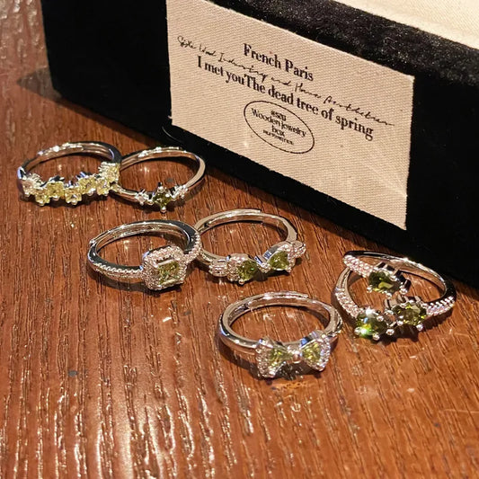 Elegant Green Gemstone Silver Adjustable Rings Collection