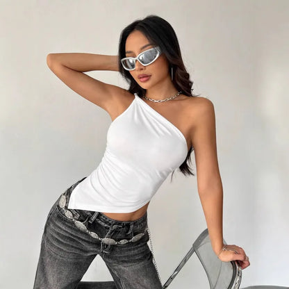 Women's Casual Elegant Sleeveless T-Shirt – Solid Color Streetwear Style