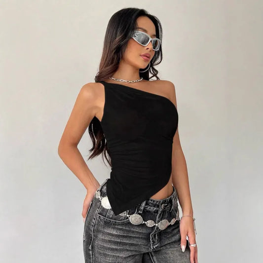 Women's Casual Elegant Sleeveless T-Shirt – Solid Color Streetwear Style