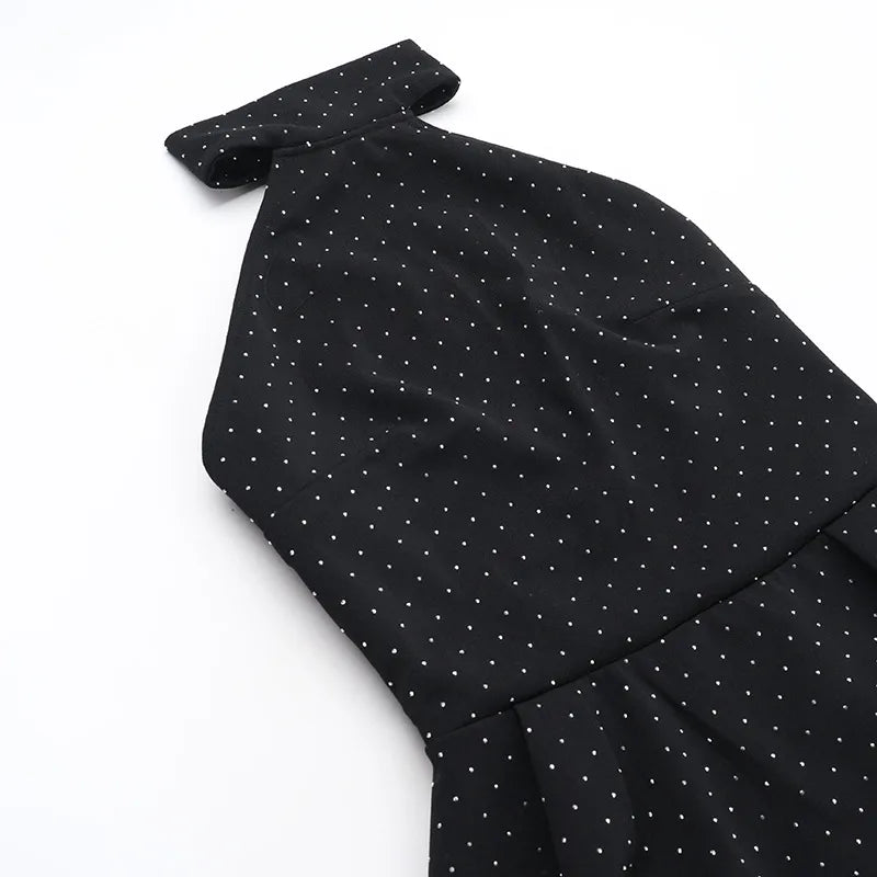 Women's Elegant Halter Neck Polka Dot Mini Dress – Sexy Backless Sleeveless Ruffle Hem Party Outfit (Code: ZX#231)