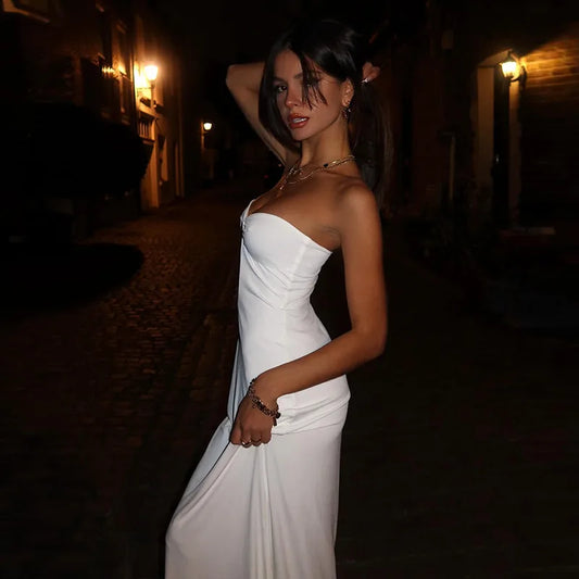 Women's Elegant Strapless Keyhole Maxi Dress – Sexy Sleeveless Cocktail & Evening Gown