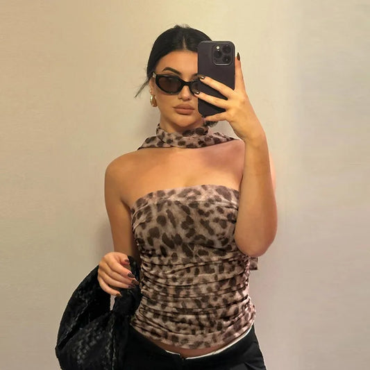 Women’s Sexy Leopard Print Tube Top – Streetwear Backless Sleeveless Halter Style