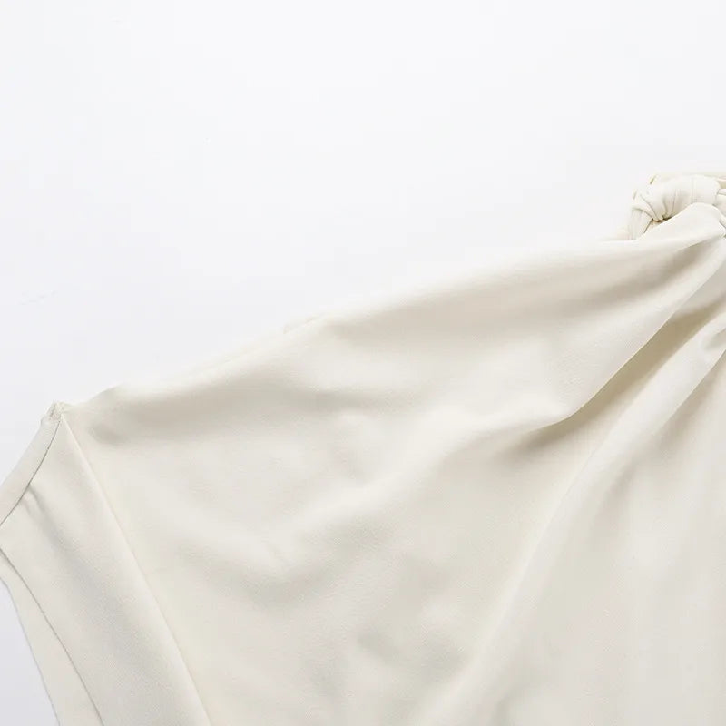 Women's Sexy One-Shoulder Tie Sleeve Solid Color Slim Fit Streetwear Top(Code: ZX#317)