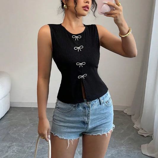 Women’s Sexy Bow Knot Blouse – Casual Sleeveless Slim Fit Streetwear Top
