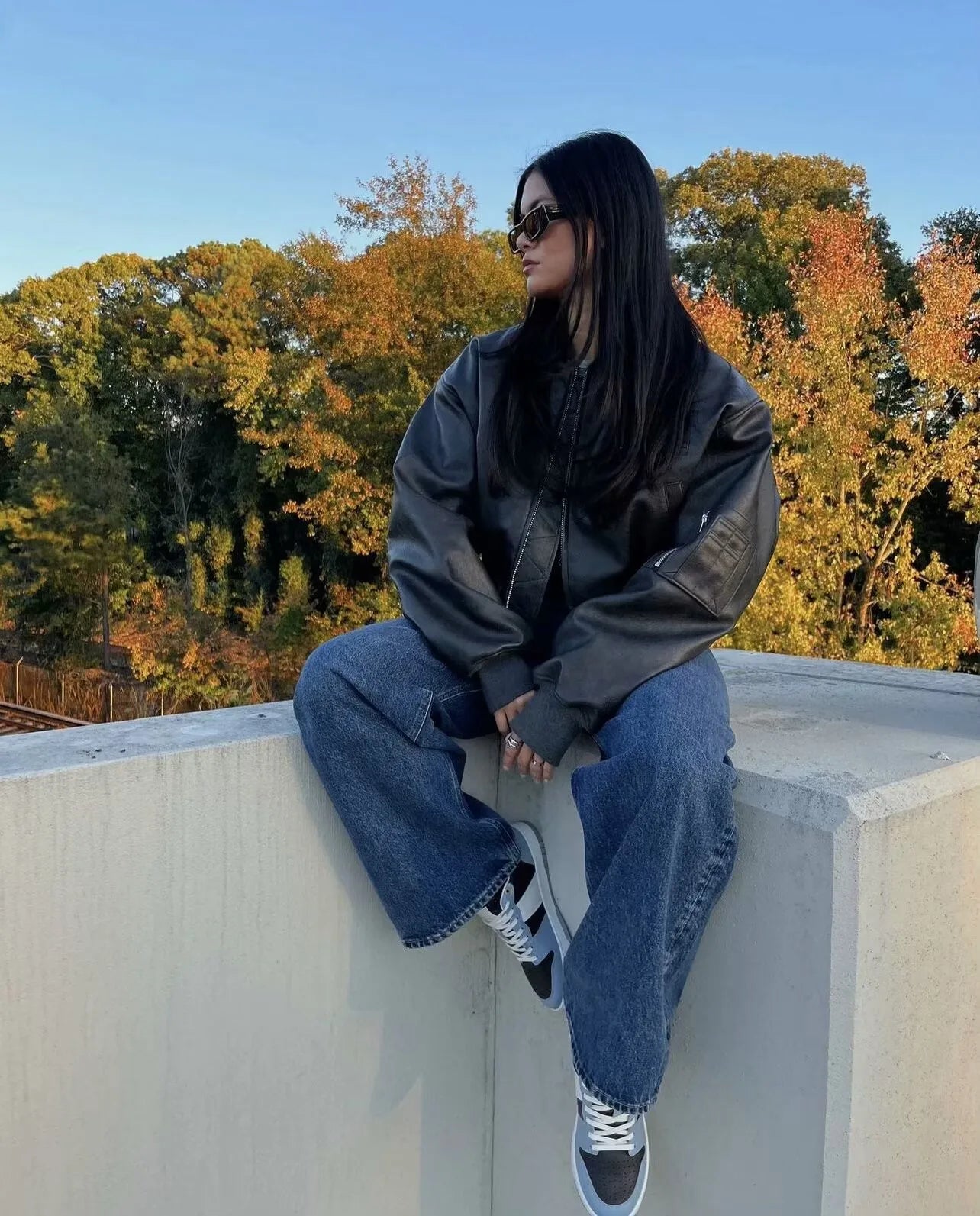 Streetwear Black Faux Leather Bomber (Code-ZX#384)