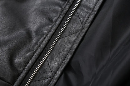 Streetwear Black Faux Leather Bomber (Code-ZX#384)