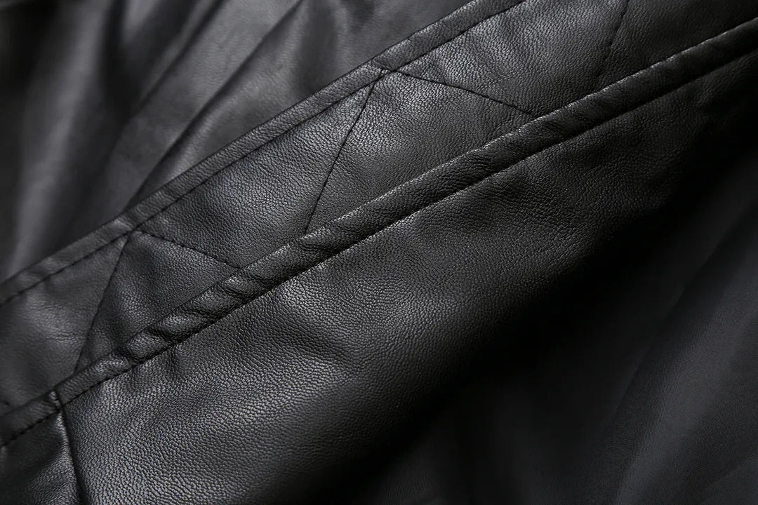 Streetwear Black Faux Leather Bomber (Code-ZX#384)