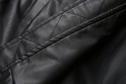 Streetwear Black Faux Leather Bomber (Code-ZX#384)