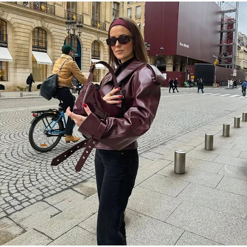 Wine Leather Street Jacket (Code-ZX#395)