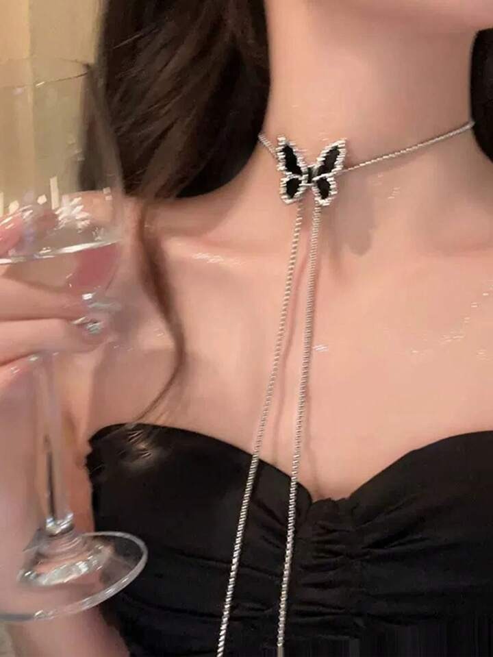 Black Butterfly Choker Necklace (Code-ZX#388)