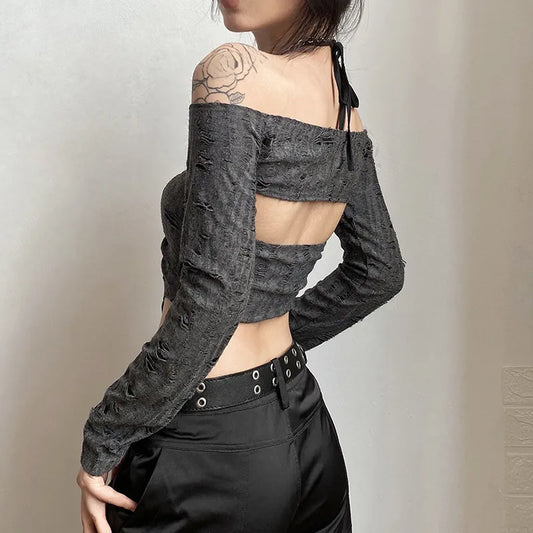 Slim-fit Navel Fashion Pleated Neck T-shirt